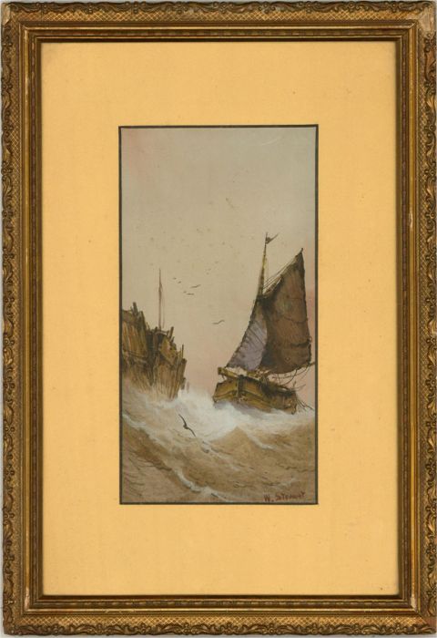 W. Stewart  - Early 20th Century Watercolour, Fishing Boat in Rough Seas