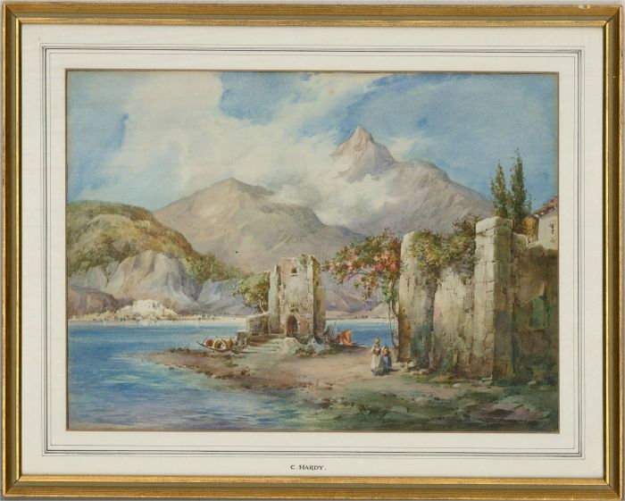 C. Hardy - Late 19th Century Watercolour, Lakeside Ruin