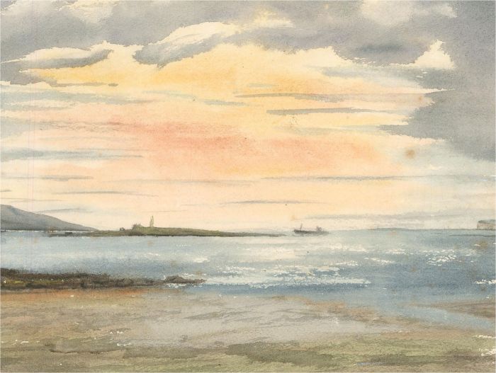 20th Century Watercolour - Sunset at Sea