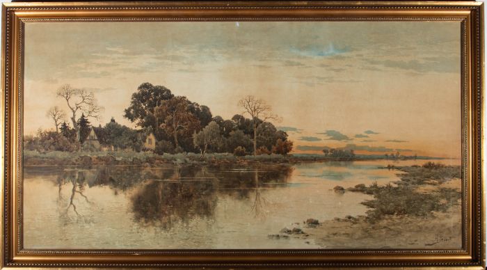 Henri Tebbitt (1854–1927)  - Turn of the Century Watercolour, Autumn Sunset