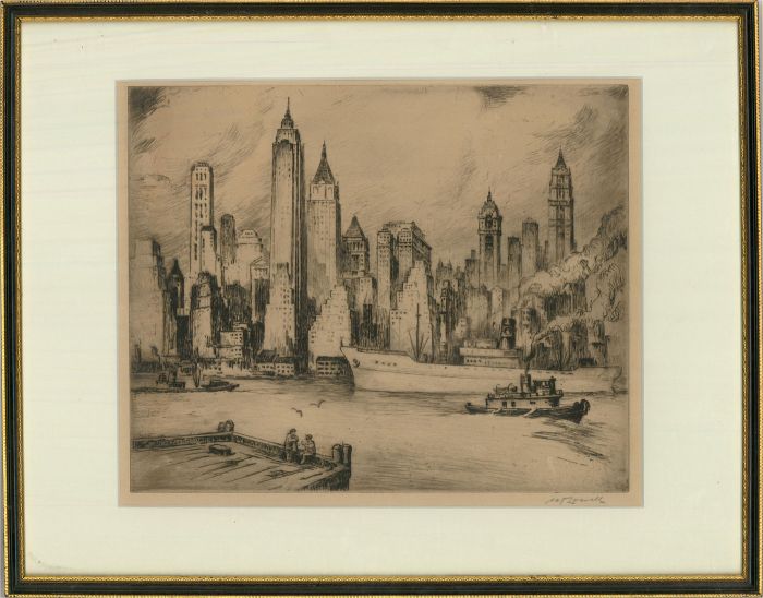 Nat Lowell (1880-1956)  - Early 20th Century Etching, The New York Skyline