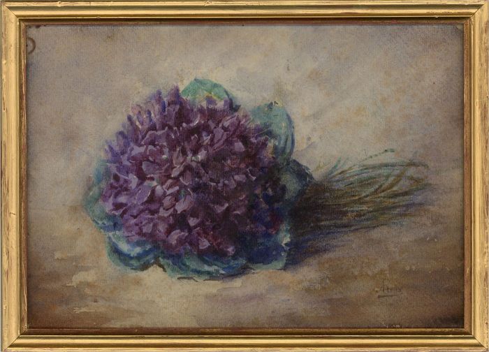 Mid 20th Century Watercolour - Purple Petals