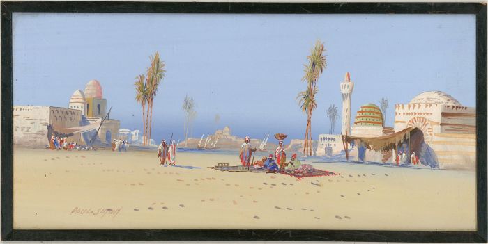 Paul Simon - Mid 20th Century Gouache, Middle Eastern Settlement