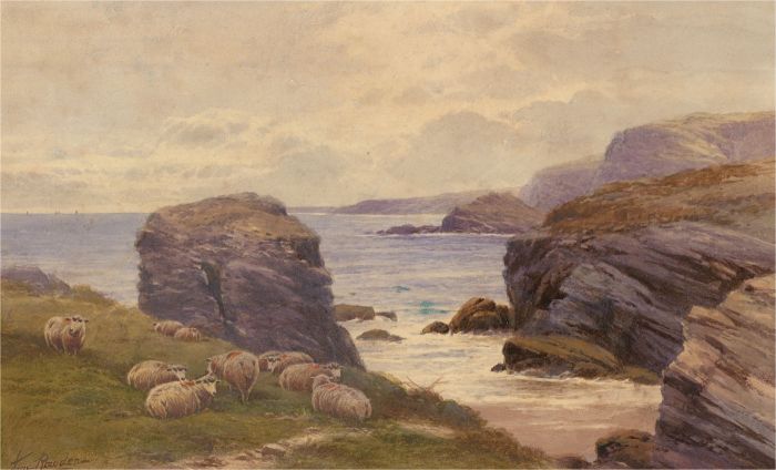 Tom Rowden (1842-1926) - Late 19th Century Watercolour, Sheep on the Cliffs