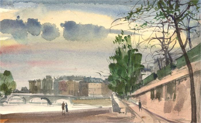 Ronald Olley (b.1923) - 20th Century Watercolour, City View with Arch-Bridge