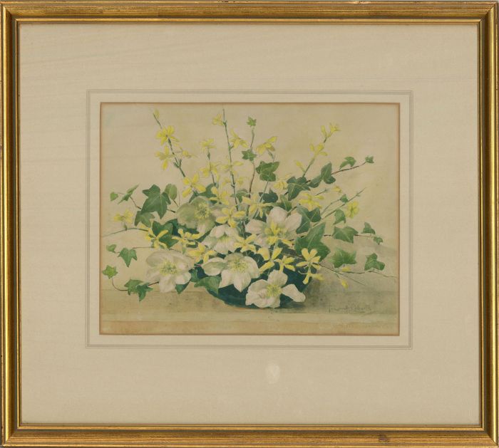 Thomas Lunt Roberts - Watercolour, Forsythia and Christmas Roses