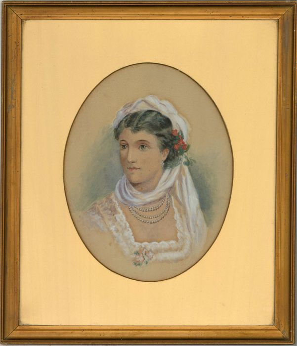 19th Century Watercolour - Portrait of a Lady in White