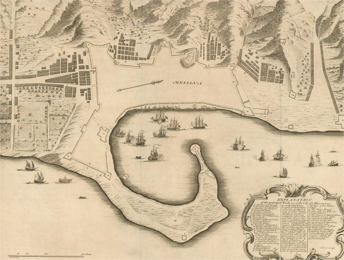 18th Century Map Engraving - Plan of the Works of the City of Messina, Sicily
