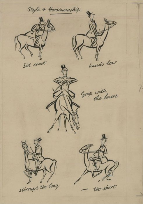 Moss Brothers Illustrations - Mid 20th Century India Ink, Style and Horsemanship