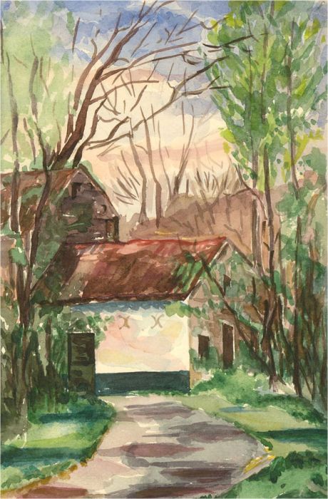 Set of Five 1939-1945 Watercolours - Views of Belgium