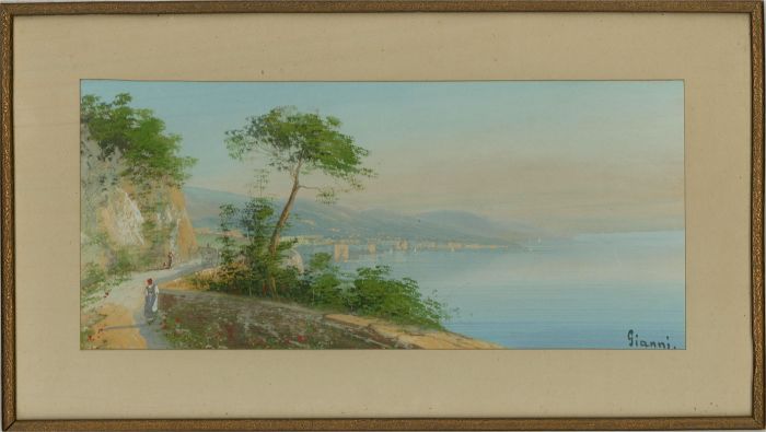 M. Gianni (1873-1956) - Early 20th Century Gouache, Italian Coastal Scene