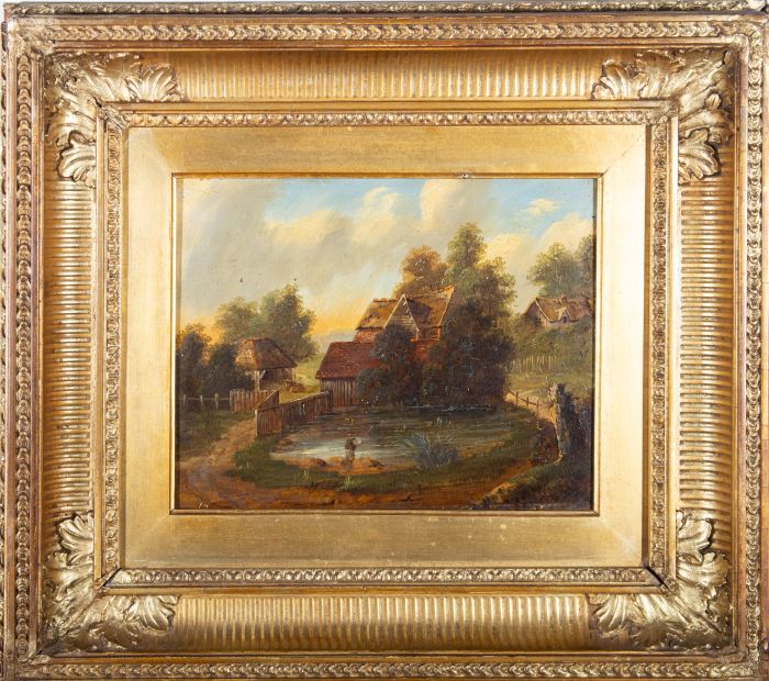 C. Morris  - 19th Century Oil, Pond Fishing