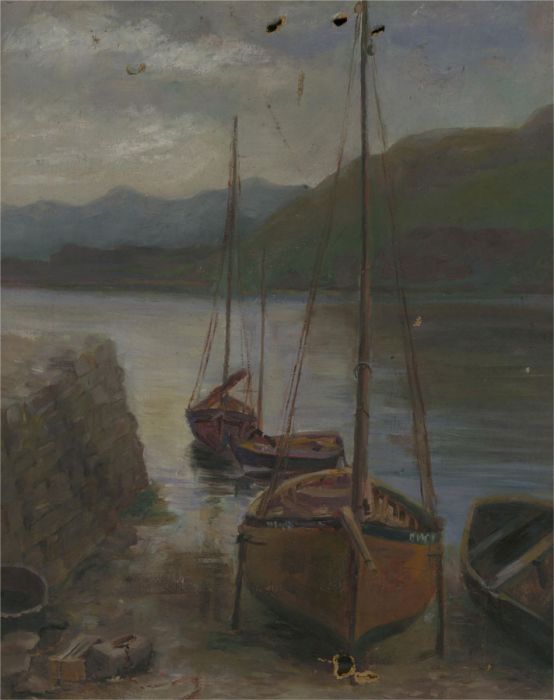 For Restoration Early 20th Century Oil - Coastal Scene with Boats