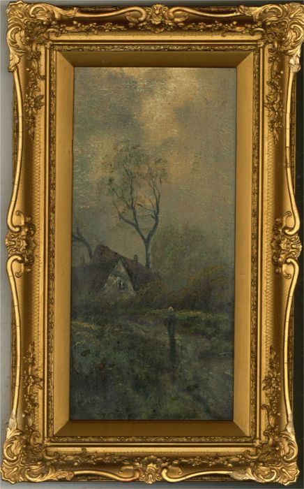 H. James  - Late 19th Century Oil, Path to the Cottage