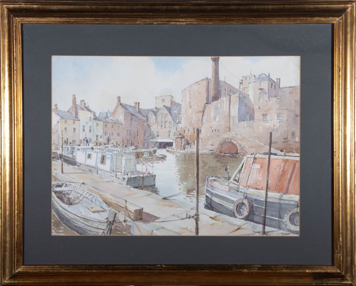 J.L. - 20th Century Watercolour, Canal Scene with Boats