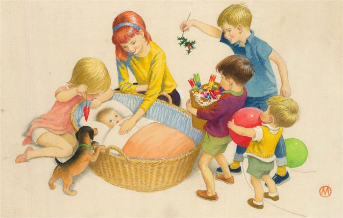 Monogrammed Mid 20th Century Watercolour - The Adoration