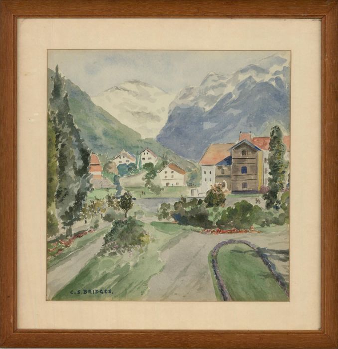 C.S. Bridges - 20th Century Watercolour, Mountainous Village Scene