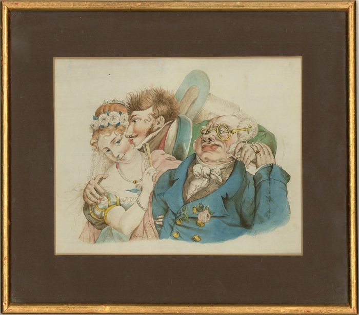 After Louis-Léopold Boilly (1761–1845) - Mid 19thC Watercolour, The Third Wheel