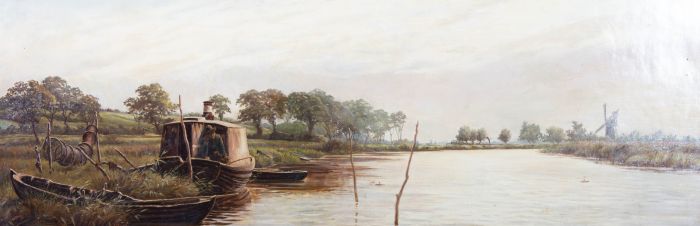 19th Century Oil - Boat on the Broads
