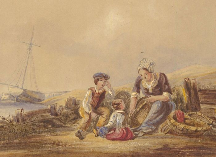 Late 19th Century Watercolour - A Mother and her Children