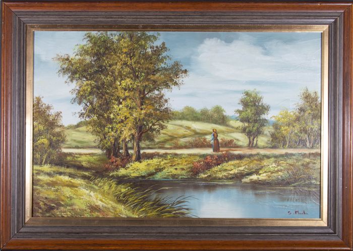 S. Marla - 20th Century Oil, Rural Landscape with Figure