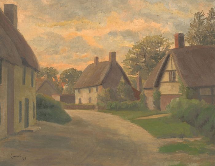 Style of Henry Lamb (1883–1960) - 1953 Oil, Cottages At Sundown