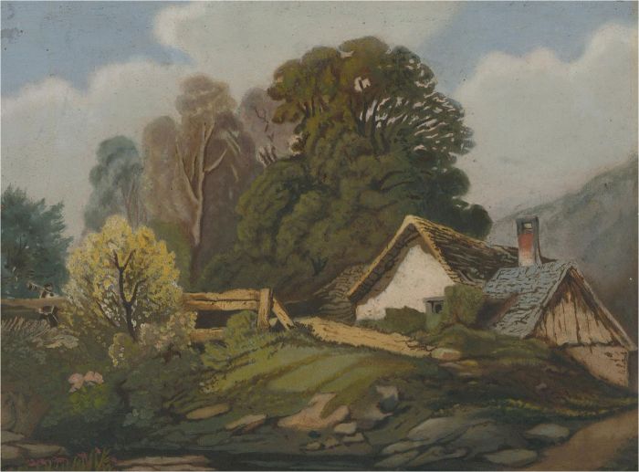 Mid 19th Century Oil - Cottage in Country Landscape