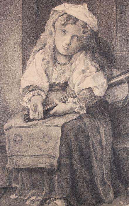 Manner of Leon Jean Basile Perrault (1832-1908) - Charcoal Drawing, Violin Girl