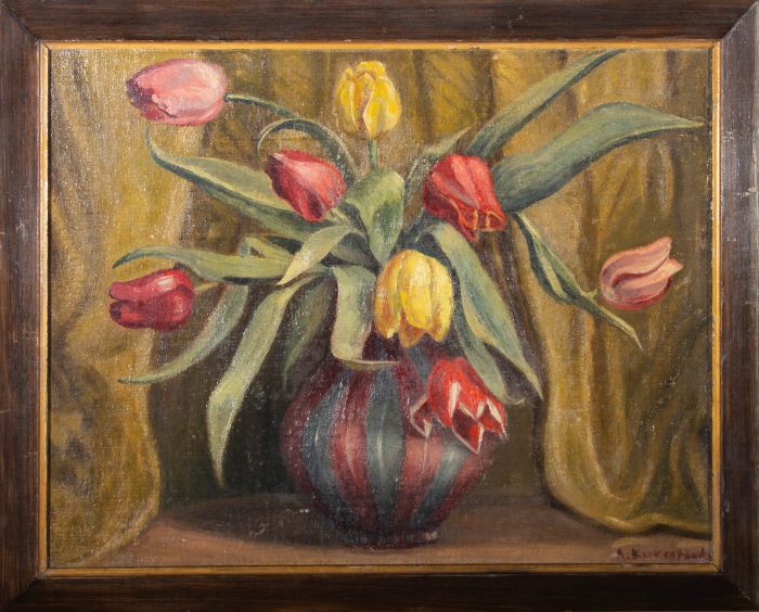 A.K. - Mid 20th Century Oil, Still Life of Tulips
