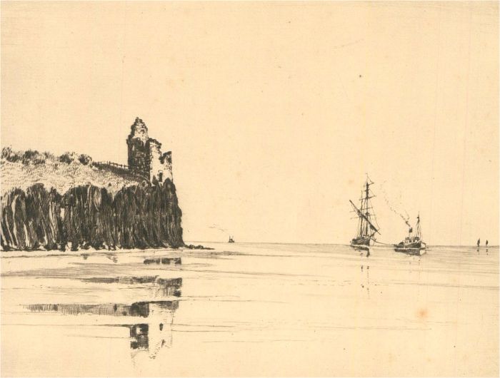 R. Jones - Signed Edwardian Etching, Greenan Castle, Ayre