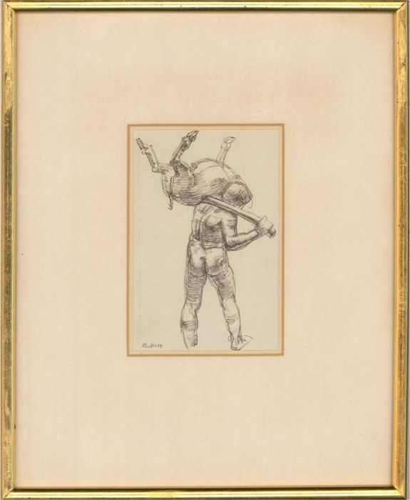 John Newberry - 20th Century Pen and Ink Drawing, Man With Pig