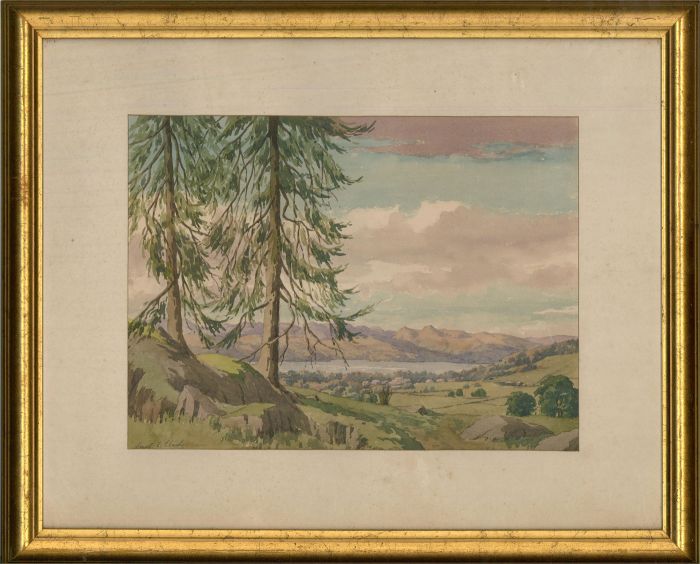 Ernest Ellis Clark (1869-1932) - Watercolour, Langdale Pike from Windermere