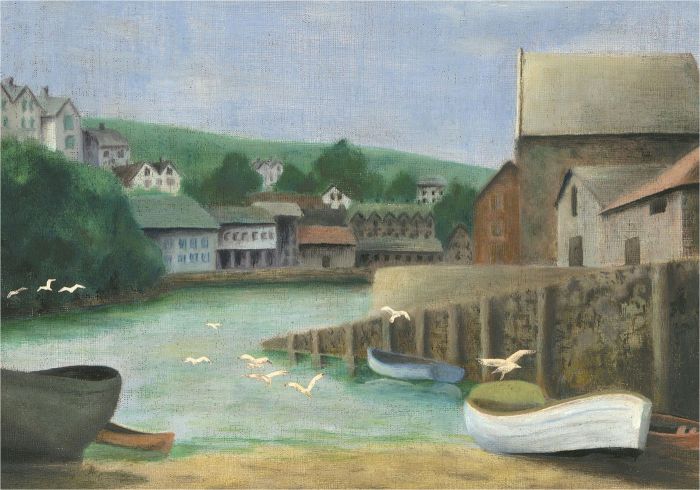 20th Century Oil - River Scene with Seagulls