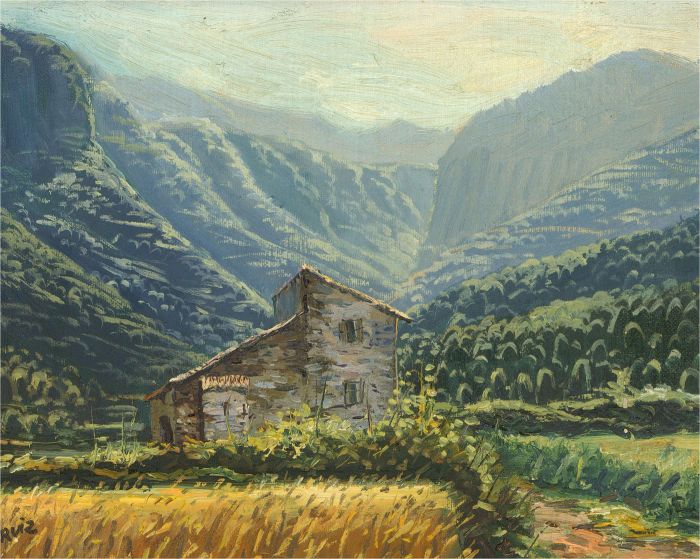 Ruiz  - Contemporary Oil, Cabin in the Mountains