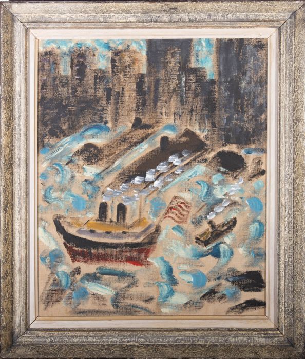 Mid 20th Century Oil - Steam Boats At The Big Apple