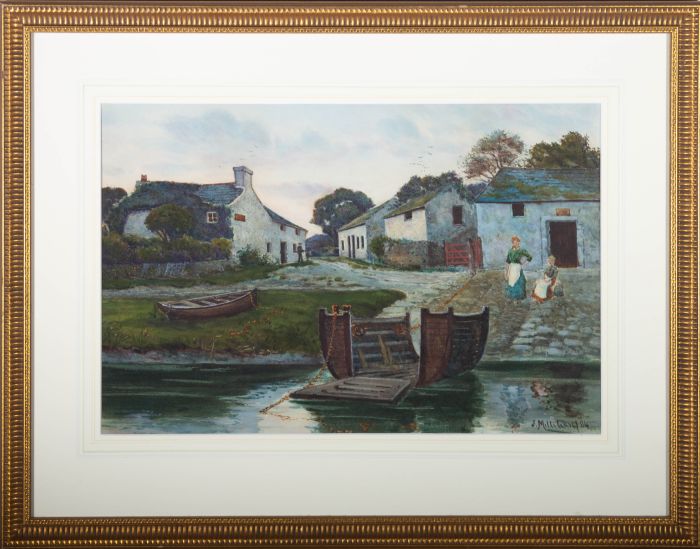Joseph William Milliken (1865-1945) - 1884 Watercolour, Coastal Village at Dusk