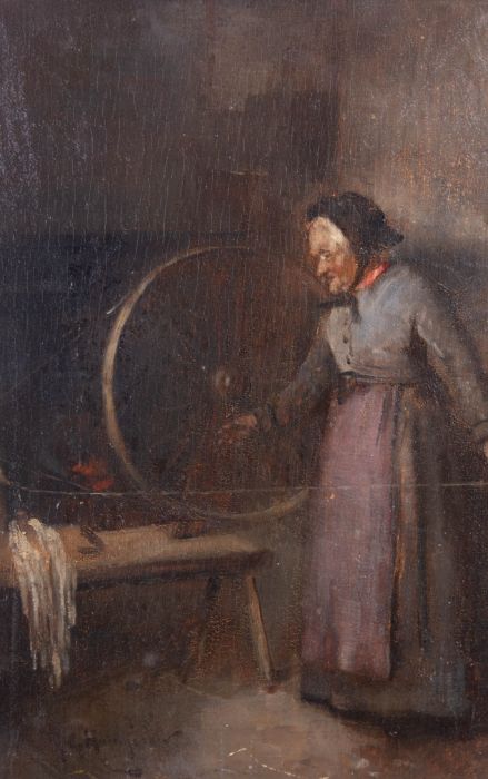 Robert Gemmell Hutchison RSA RSW (1855–1936)- Late 19thC Oil, The Spinning Wheel