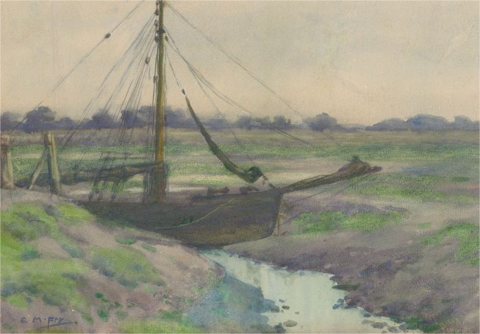 E.M. Fry - Early 20th Century Watercolour, Boat at Low Tide