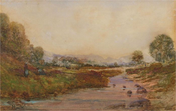 Mac W. - Signed Late 19th Century Watercolour, The River at Sunset