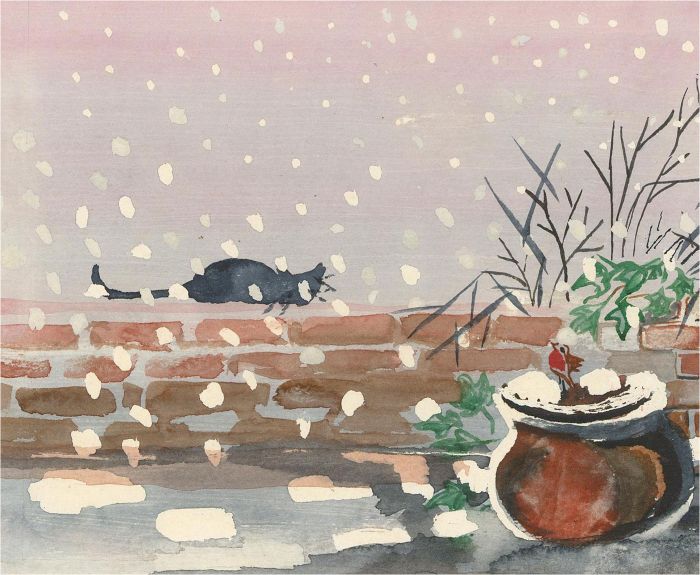 Contemporary Watercolour - A Cat in the Snow