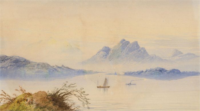 E.E. - Early 20th Century Watercolour, Lake Scene with Boats