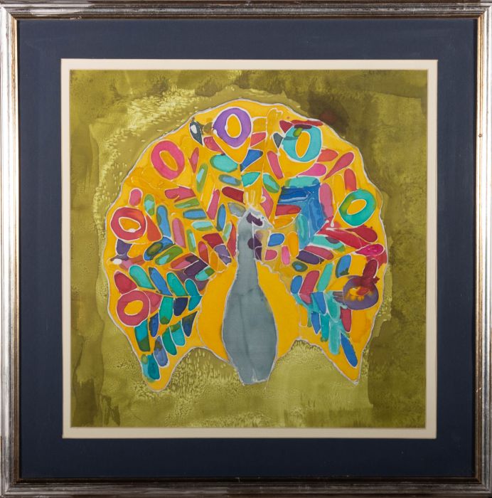 20th Century Gouache - Abstract Peacock