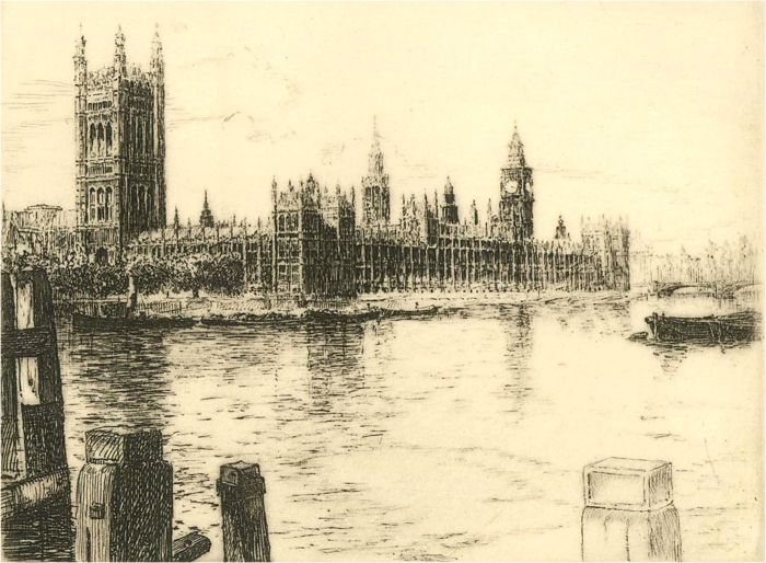 Edward Cherry - Early 20th Century Etching, Palace Of Westminster
