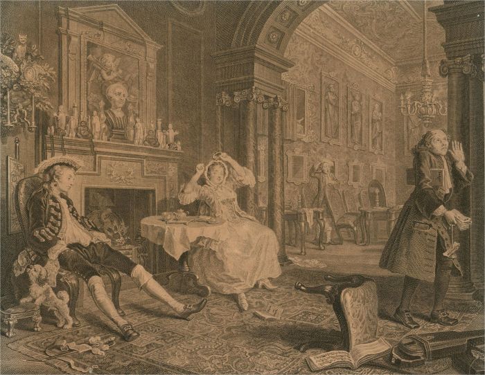 B. Baron After Hogarth  - 1745 Engraving, Marriage a-la-Mode II