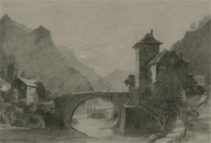19th Century Graphite Drawing - St Maurice, France