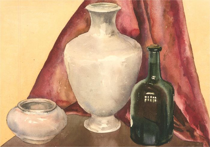 Patricia M. Rogers - 1948 Watercolour, Three Vessels