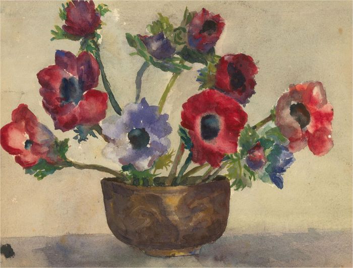 20th Century Watercolour - Vase of Poppies