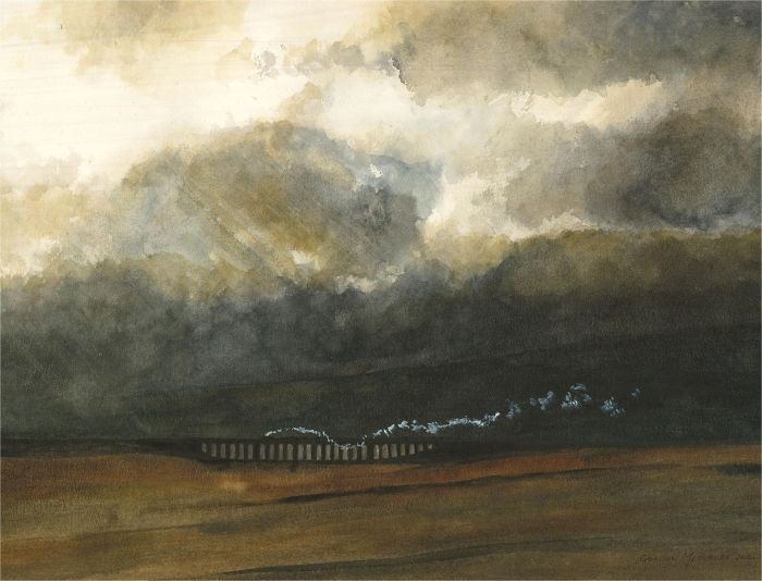 Gordon Metcalfe (b.1935) - Contemporary Watercolour, Storm over the Railway