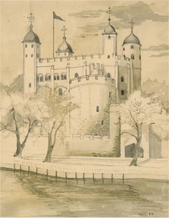 P. Henson - 1949 Watercolour, White Tower, Tower of London