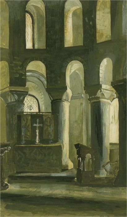 P. Henson - Double-Sided 1949 Gouache, St John's Chapel Tower of London